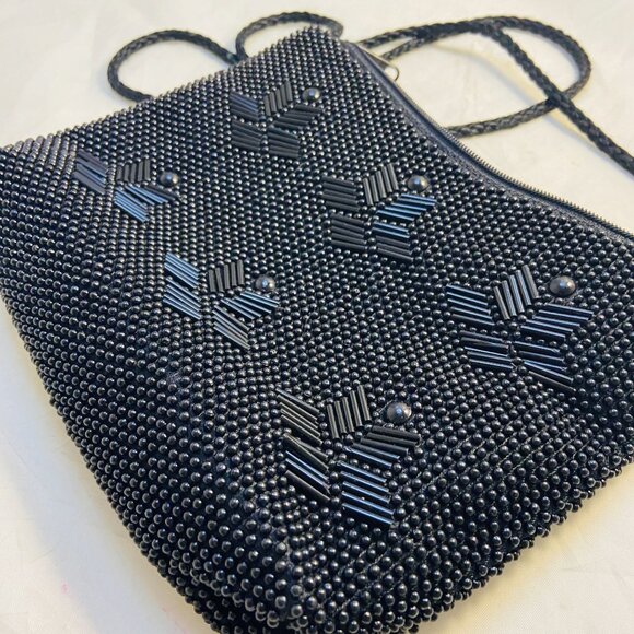 #4543  LOREDANA SMALL BEADED BLACK EVENING BAG WITH SHOULDER STAP - Picture 10 of 11